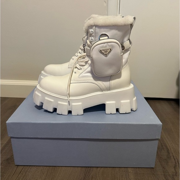 PRADA MONOLITH LEATHER PLATFORM BOOTS - Picture 3 of 6